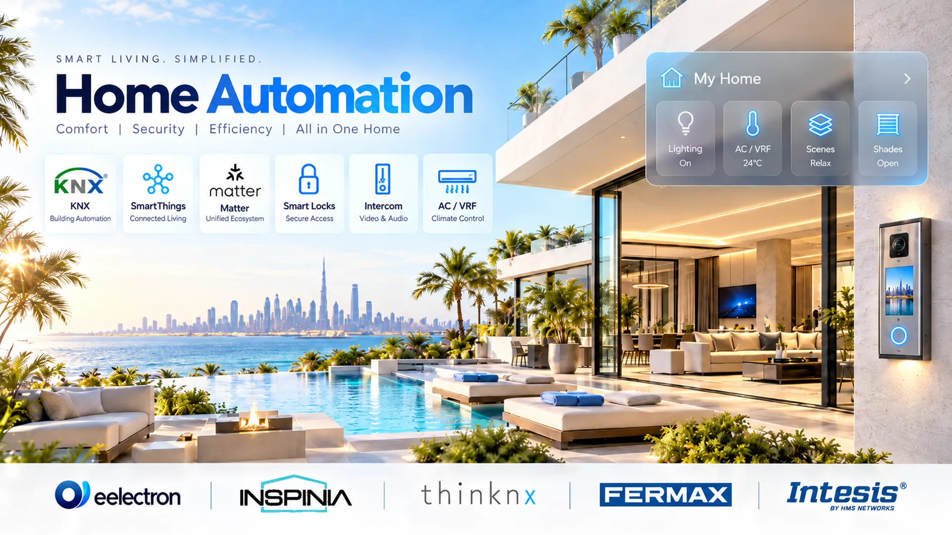 Home automation solutions using KNX, Matter, SmartThings and integrated residential technologies